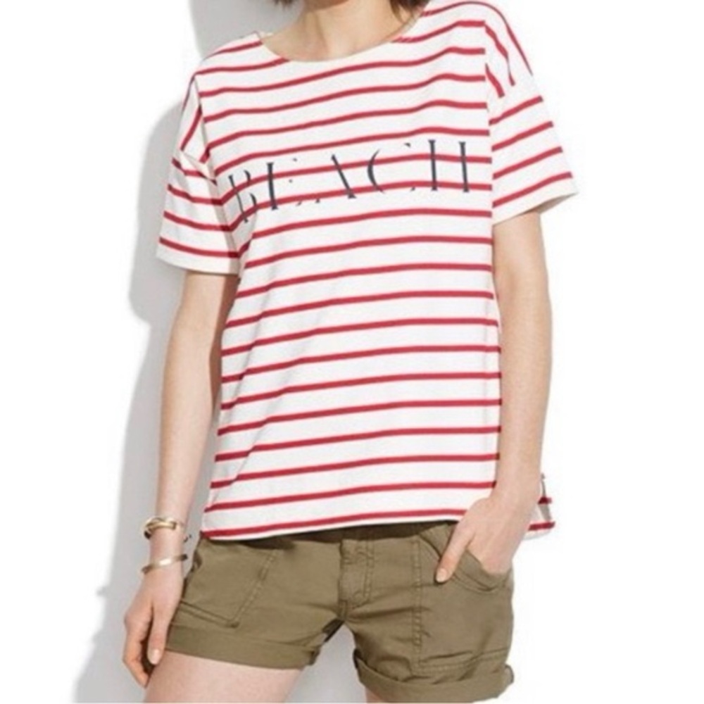 Madewell Cream Red Stripe Beach Cotton Top Blouse Shirt Size Medium